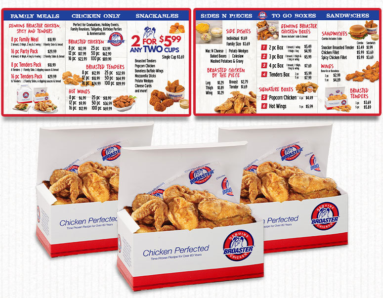 Broaster offers branded to-go packaging and menu board graphics